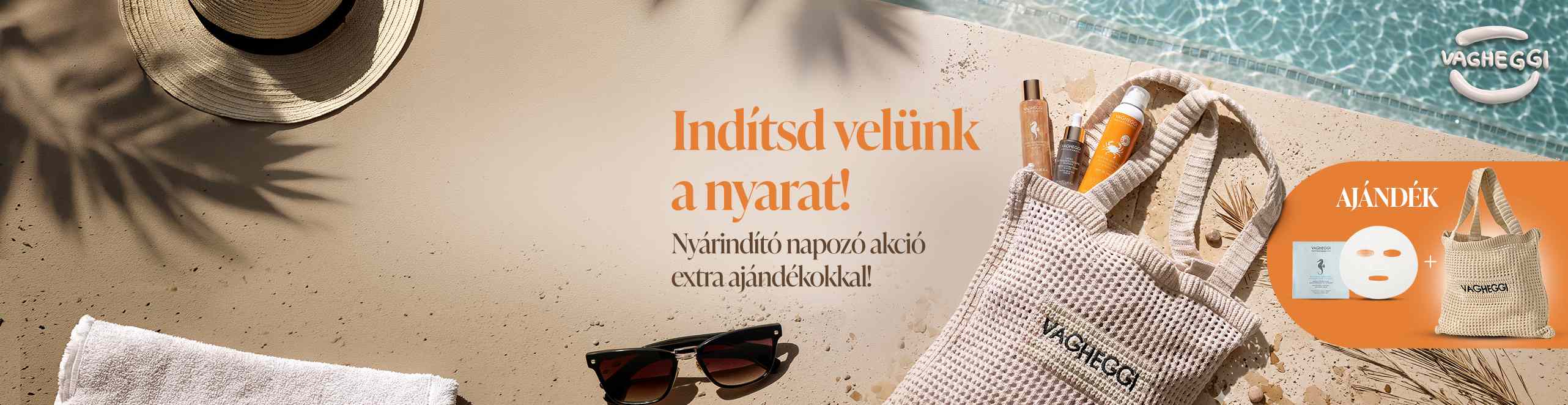 Sötét lila háttéren Pokorny Lia látható az új efficacy booster, intenzív arcápoló kit és aranyszínű csomagolásban található arcápoló Vagheggi 75.25 olajjal.